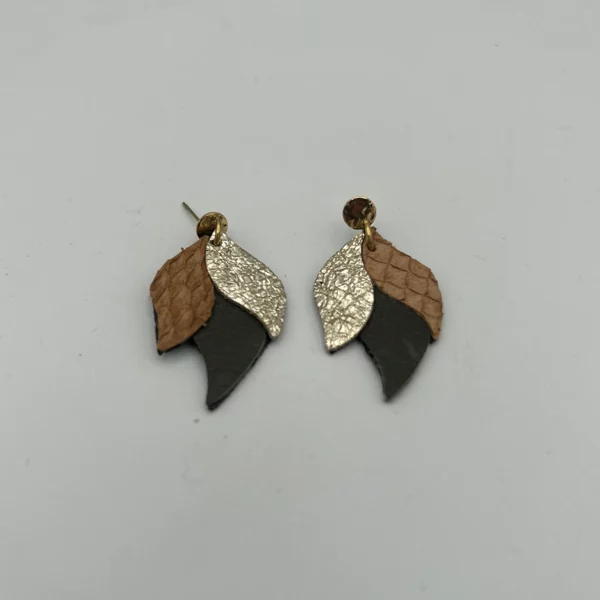 Boucles d’oreilles CANOPÉE kaki, doré & brun
