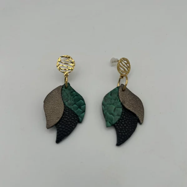 Boucles d’oreilles CANOPÉE noir, vieil or & vert